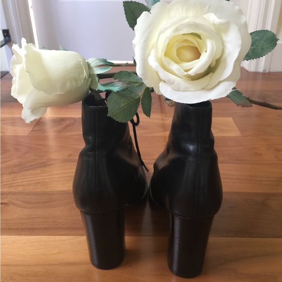 Shiny soft Black real Leather high ankle boots round toe tie-up laces Eu41 US 10 - Picture 10 of 14